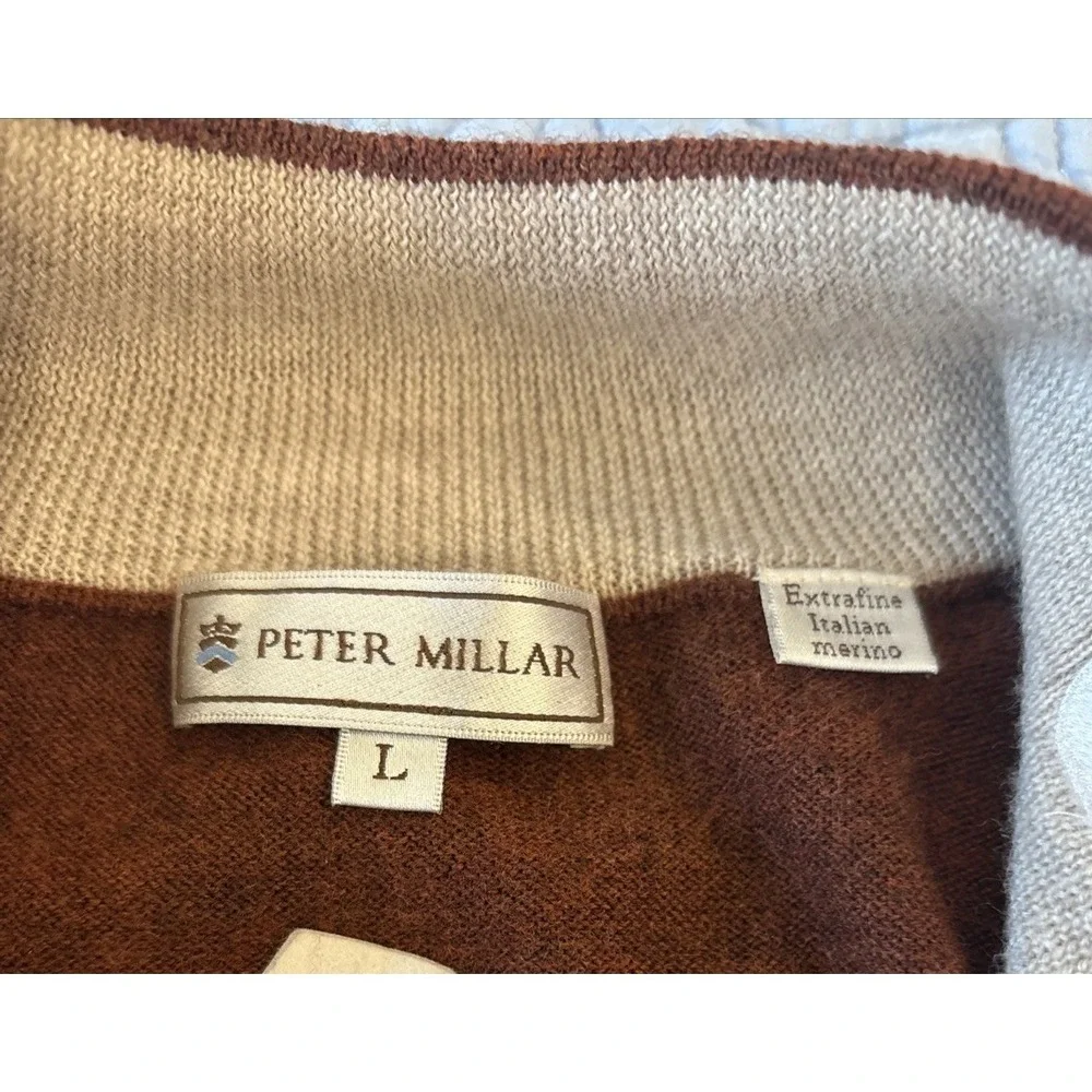 Peter Millar FootJoy Mens L  Rare Golf Sweater Vest 1/4 Zip Brown Merino Wool
